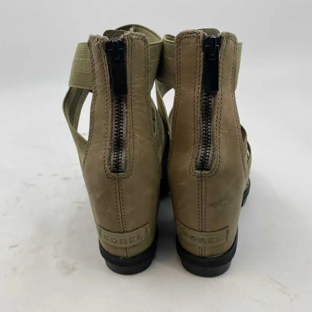 Sorel Green Strappy Wedges | Women’s US 8.5 Synthetic & Leather